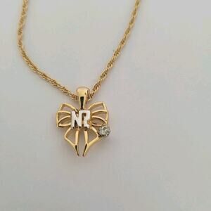 Vintage Nina Ricci NR Bow Pendant Necklace 15” Gold Tone Chocker Chain